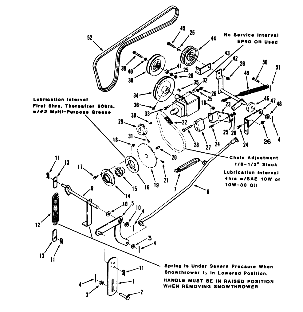 Gear Case And Belt Assembly Diagram and Parts List for 06-44SC01 1000001 - 1999999 Toro Snow Blower