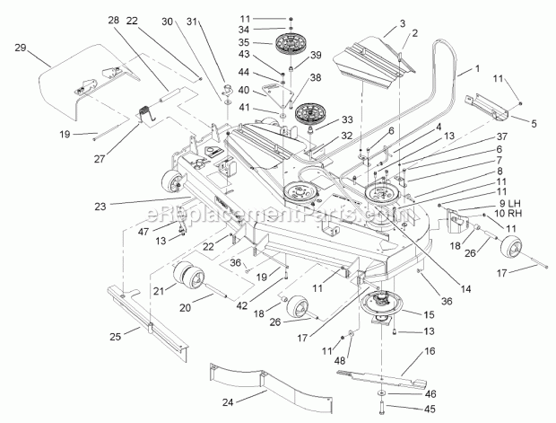 60in Deck Assembly Diagram and Parts List for 74250 240000001-240999999 Toro Lawn Mower