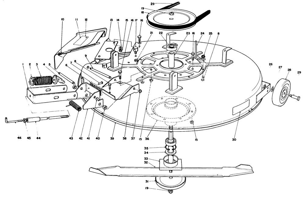 Mower Assembly Diagram and Parts List for 56138 4000001 - 4999999 Toro Lawn Tractor
