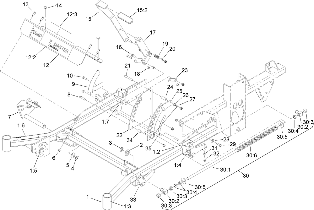 Front Frame Assembly Diagram and Parts List for 74269 (240000001-240999999)(2004) Toro Lawn Mower