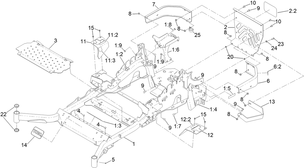 Frame Assembly Diagram and Parts List for 72947 412413875 - 412999999 Toro Lawn Tractor
