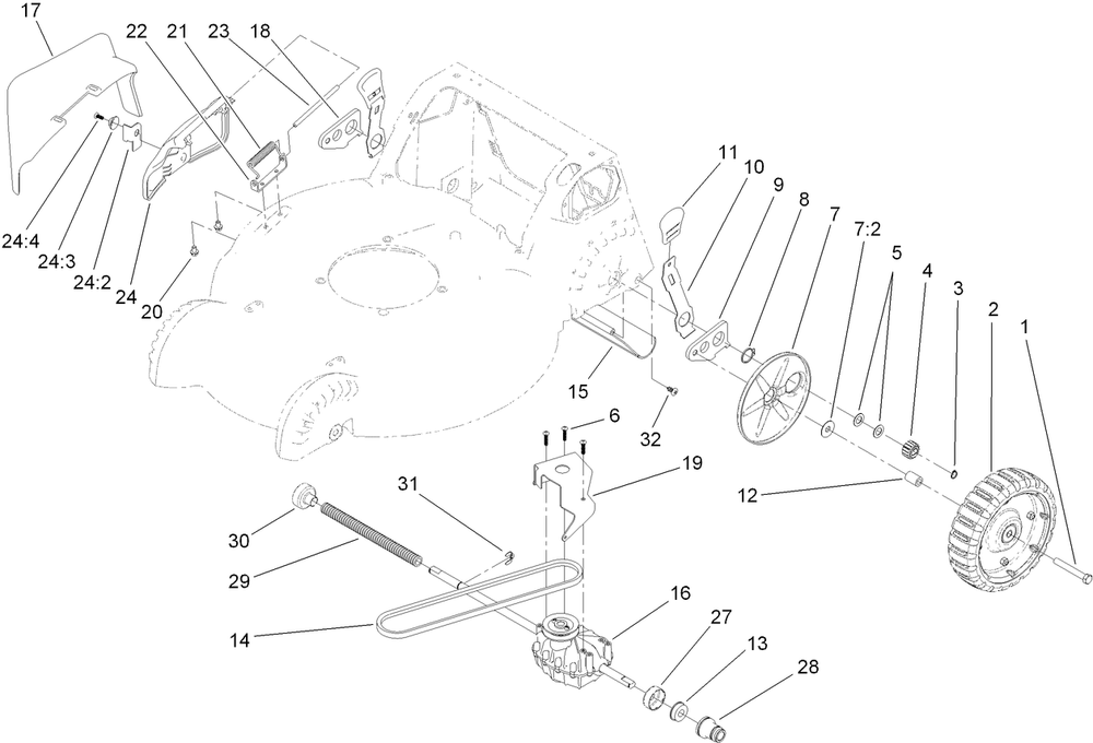 Disharge Door And Rear Wheel Assembly Diagram and Parts List for 22186TE (311000001-311999999)(2011) Toro Lawn Mower