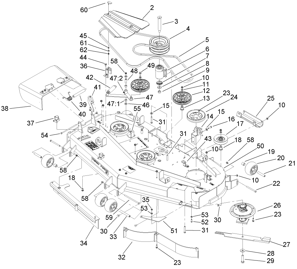 Deck Assembly Diagram and Parts List for 74268 (270000001-270000300)(2007) Toro Lawn Mower