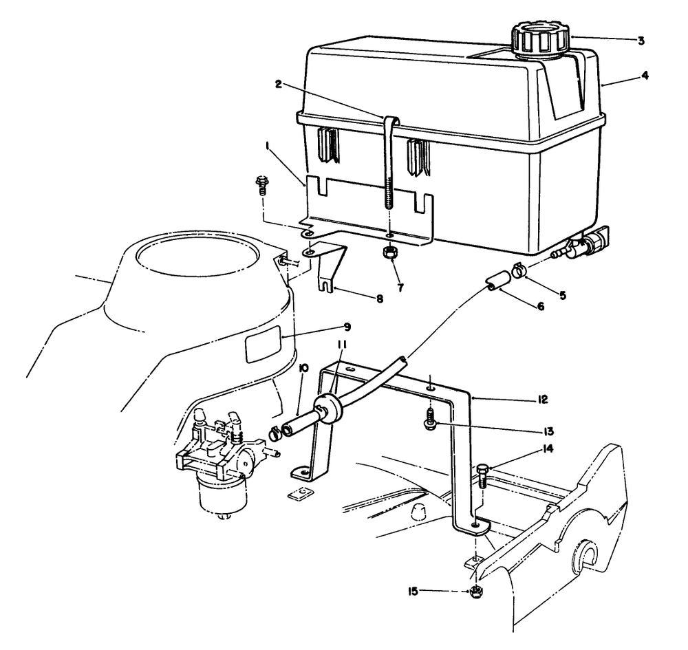 Gas Tank Assembly Diagram and Parts List for 22036 0000001 - 0999999 Toro Lawn Mower