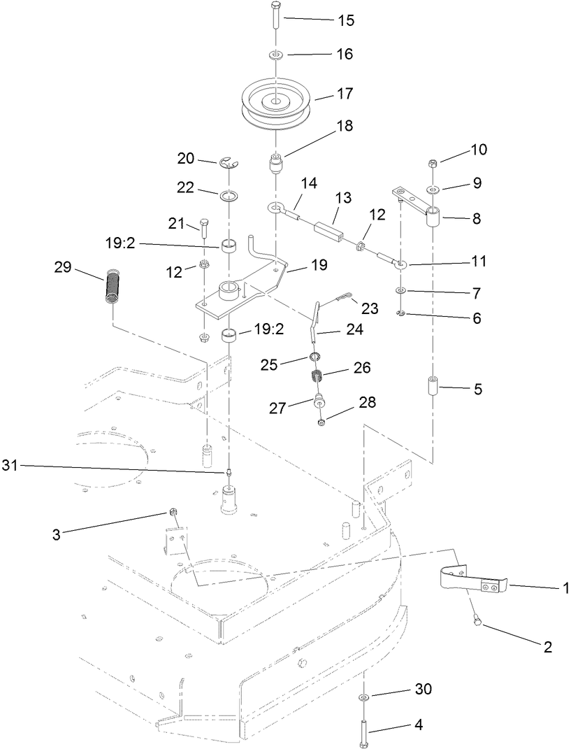 Idler Assembly Diagram and Parts List for 39674 (313000001-313999999)(2013) Toro Lawn Mower