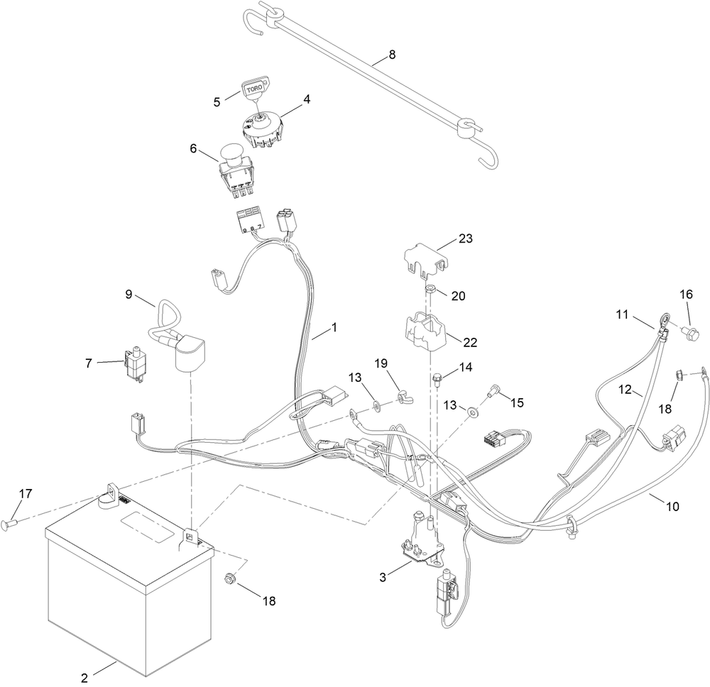 Electrical Assembly Diagram and Parts List for 75730TA 412600000 - 414158599 Toro Lawn Tractor