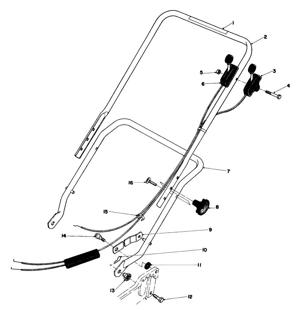 Handle Assembly Diagram and Parts List for 20755 0000001 - 0999999 Toro Lawn Mower