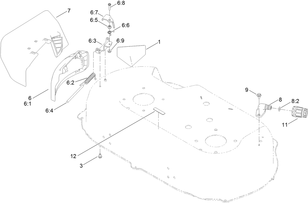 Side Discharge Chute Assembly Diagram and Parts List for 21811 406800000 - 409032219 Toro Lawn Mower