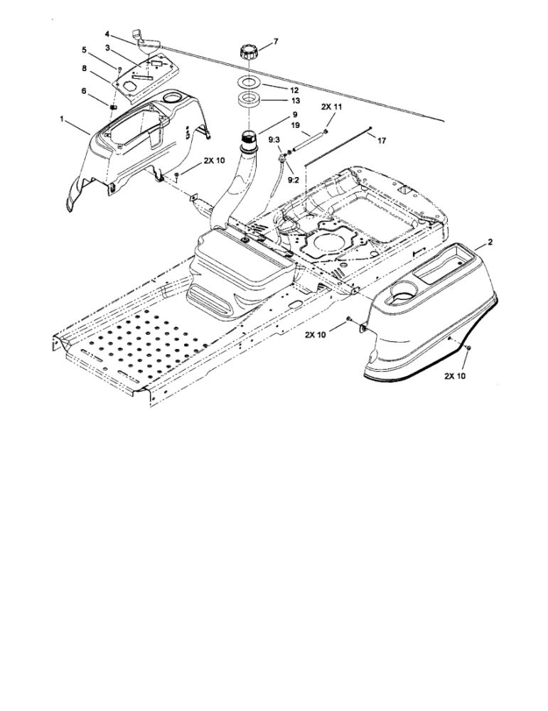 Fuel Delivery And Body Styling Diagram and Parts List for 74360 310000001 AND UP Toro Lawn Mower