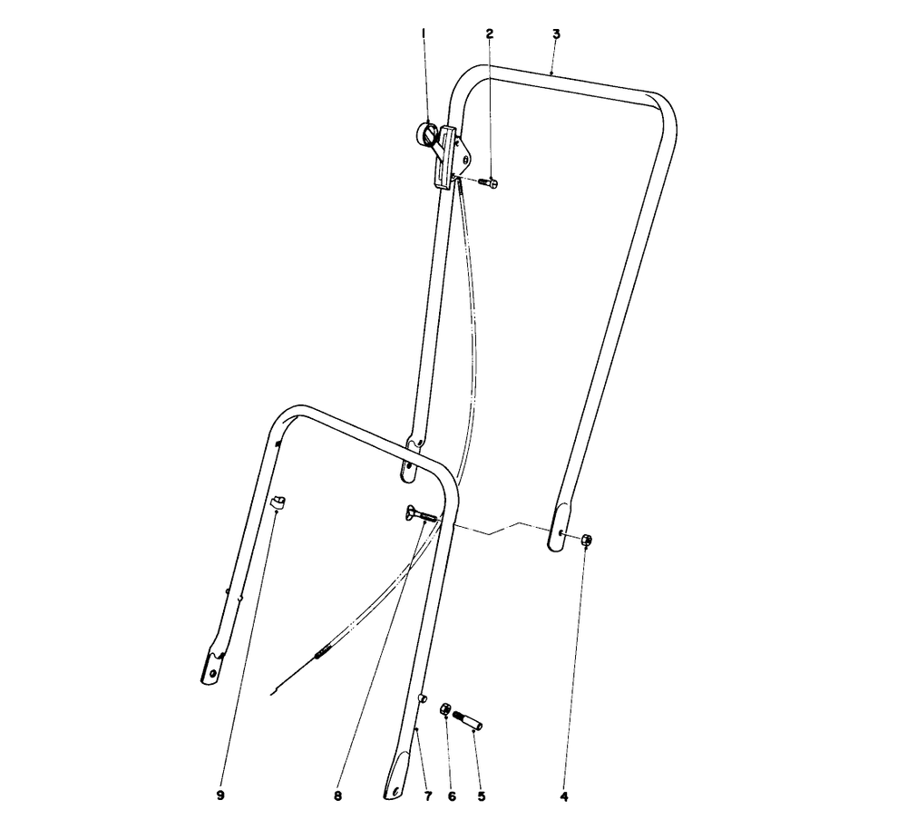 Handle Assembly Diagram and Parts List for 16172 4000001 - 4999999 Toro Lawn Mower