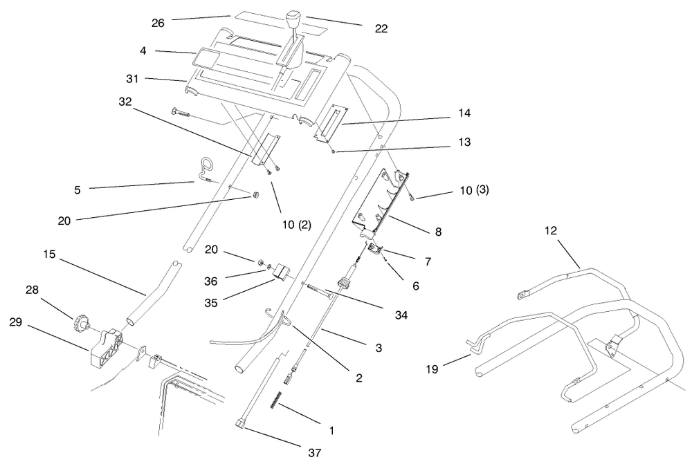 Handle Assembly Diagram and Parts List for 20808 9900001 - 9999999 Toro Lawn Mower