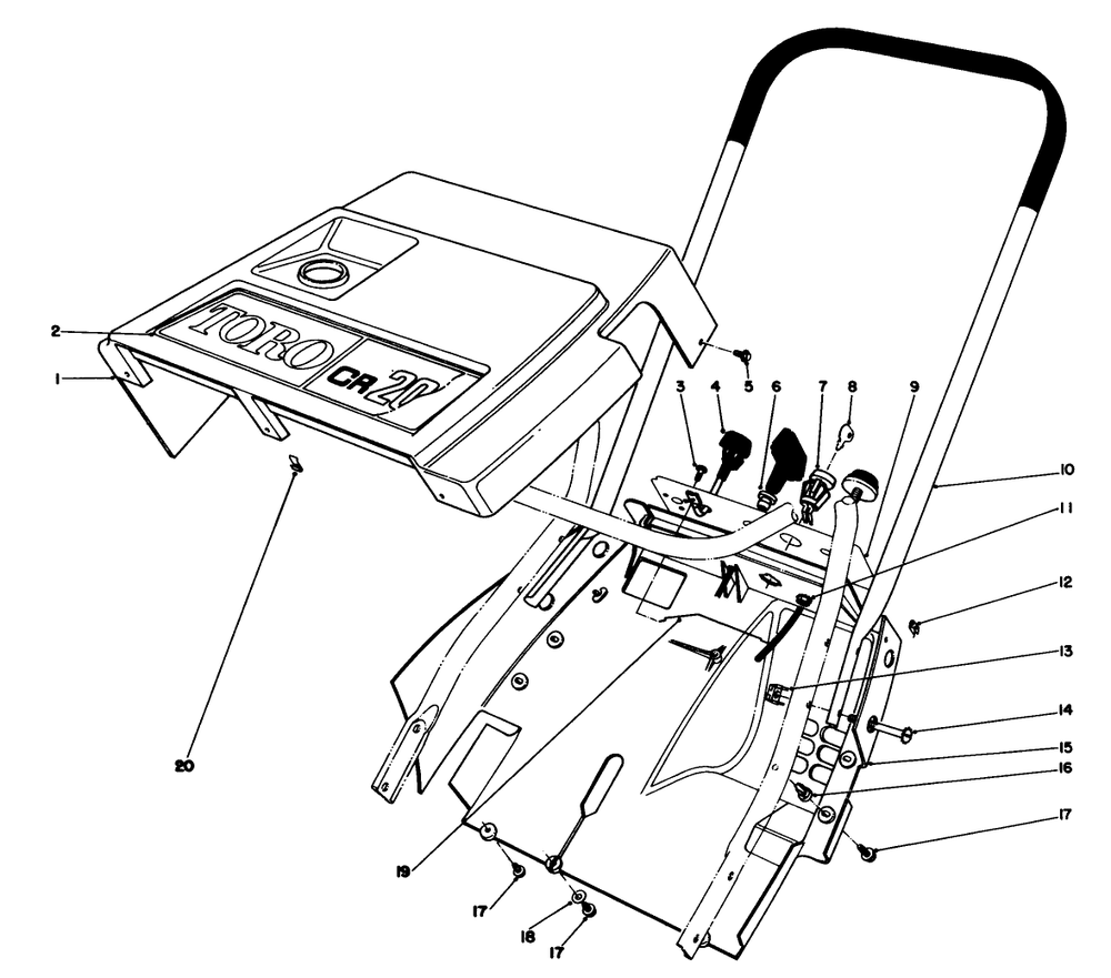 Shroud & Handle Assembly Diagram and Parts List for 38115C 7000001 - 7999999 Toro Snow Blower