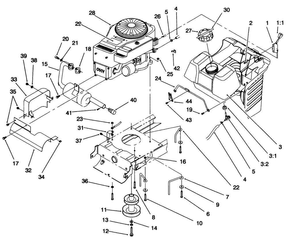 Engine Assembly Diagram and Parts List for 71218 6900001 - 6999999 Toro Lawn Tractor