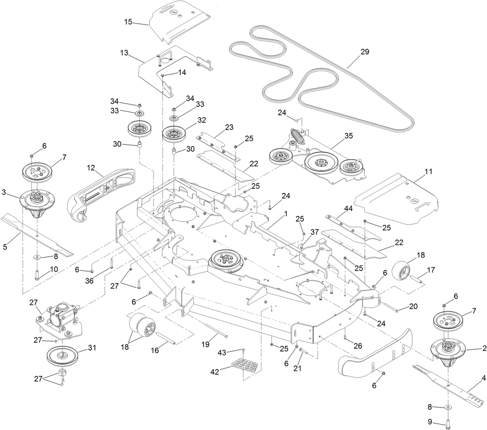Deck Assembly Diagram and Parts List for 74074 404400000-999999999 Toro Lawn Tractor