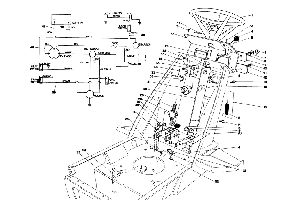 Steering Wheel & Dash Assembly Diagram and Parts List for 57360 0000001 - 0999999 Toro Lawn Tractor