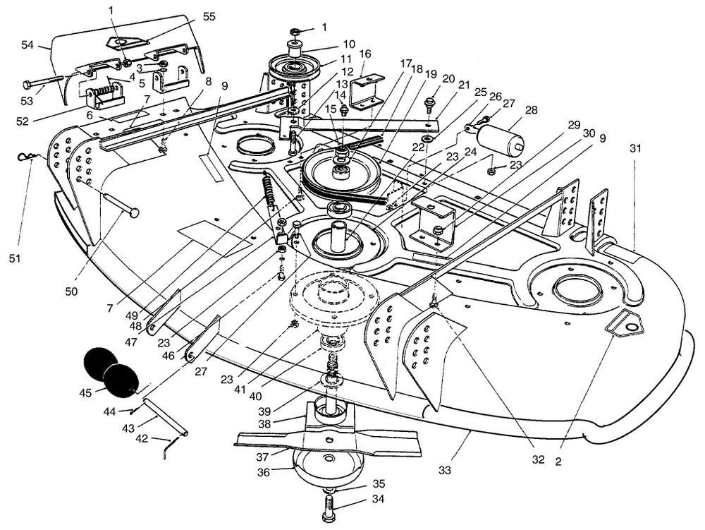 Deck & Spindle Assembly Diagram and Parts List for 30544 690001 - 699999 Toro Lawn Mower