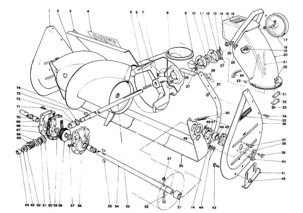 Auger Assembly Diagram and Parts List for 31763 4000001 - 4999999 Toro Snow Blower