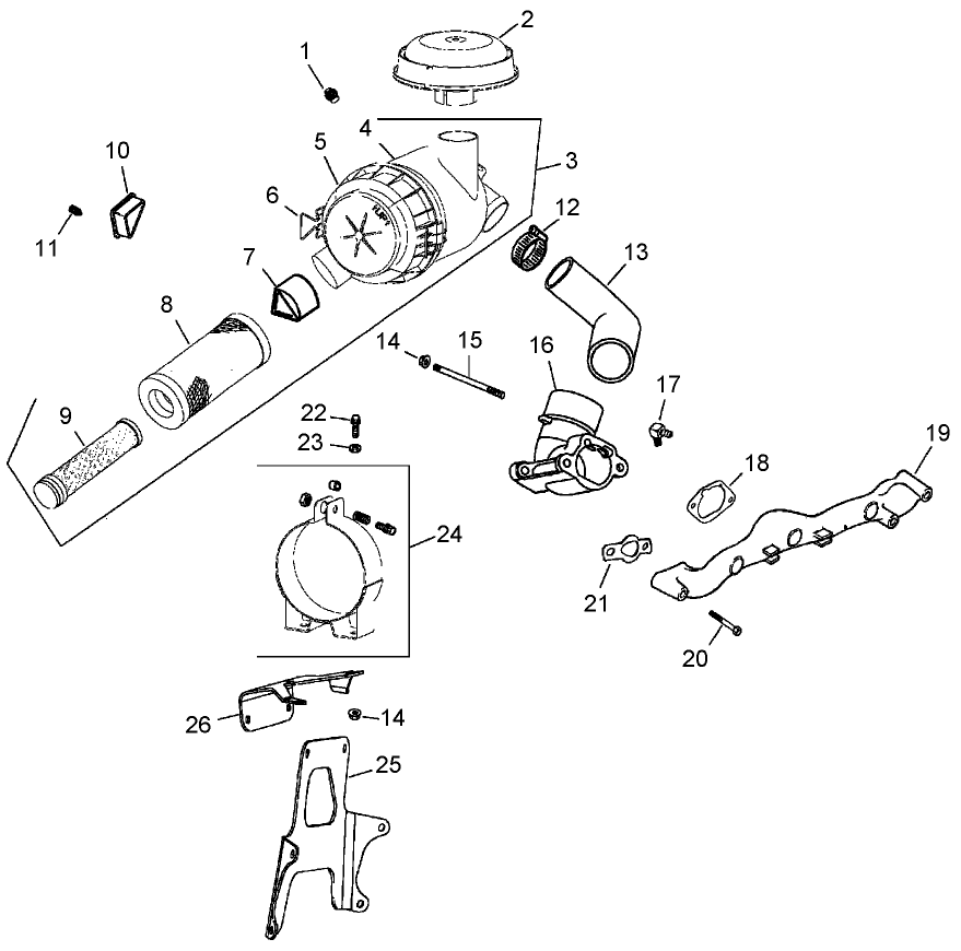 Air Intake And Filtration Assembly Diagram and Parts List for 74414 (260000001-260999999)(2006) Toro Lawn Mower