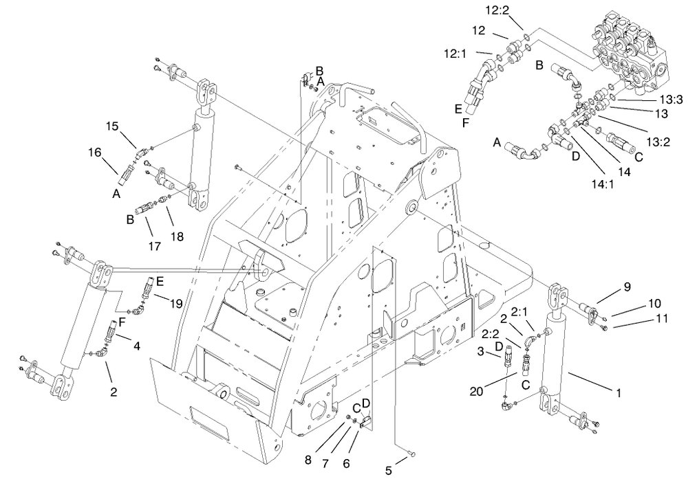 Hydraulic Cylinder Assembly Diagram and Parts List for 22303 990001 - 999999 Toro Lawn Tractor Accessories