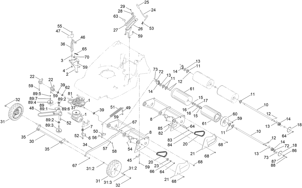 Traction And Height-Of-Cut Assembly Diagram and Parts List for 2657 410070000 - 999999999 Toro Lawn Mower