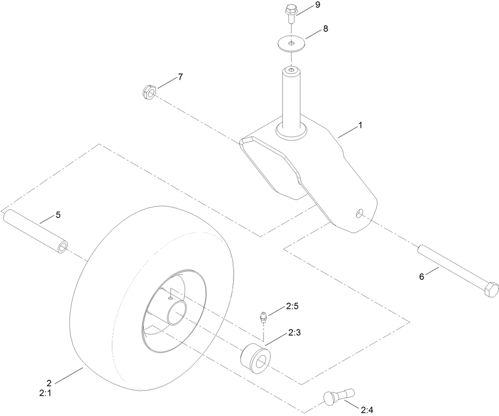 Tire And Caster Assembly Diagram and Parts List for 74687 408976622 - 410149999 Toro Lawn Tractor