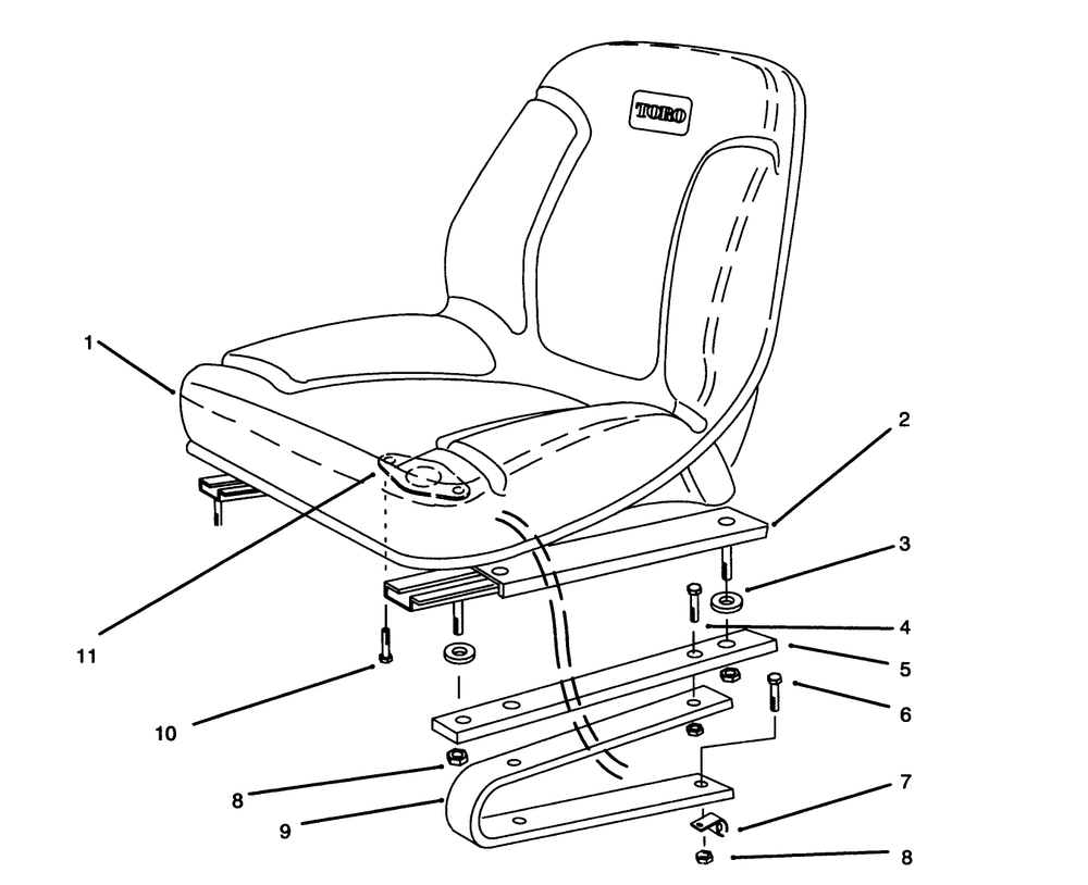 Seat Assembly Diagram and Parts List for 30610 591300 - 599999 Toro Lawn Tractor
