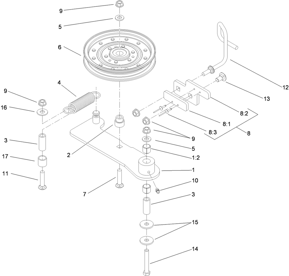 Idler Assembly Diagram and Parts List for 74450TE (310000001-310999999)(2010) Toro Lawn Mower