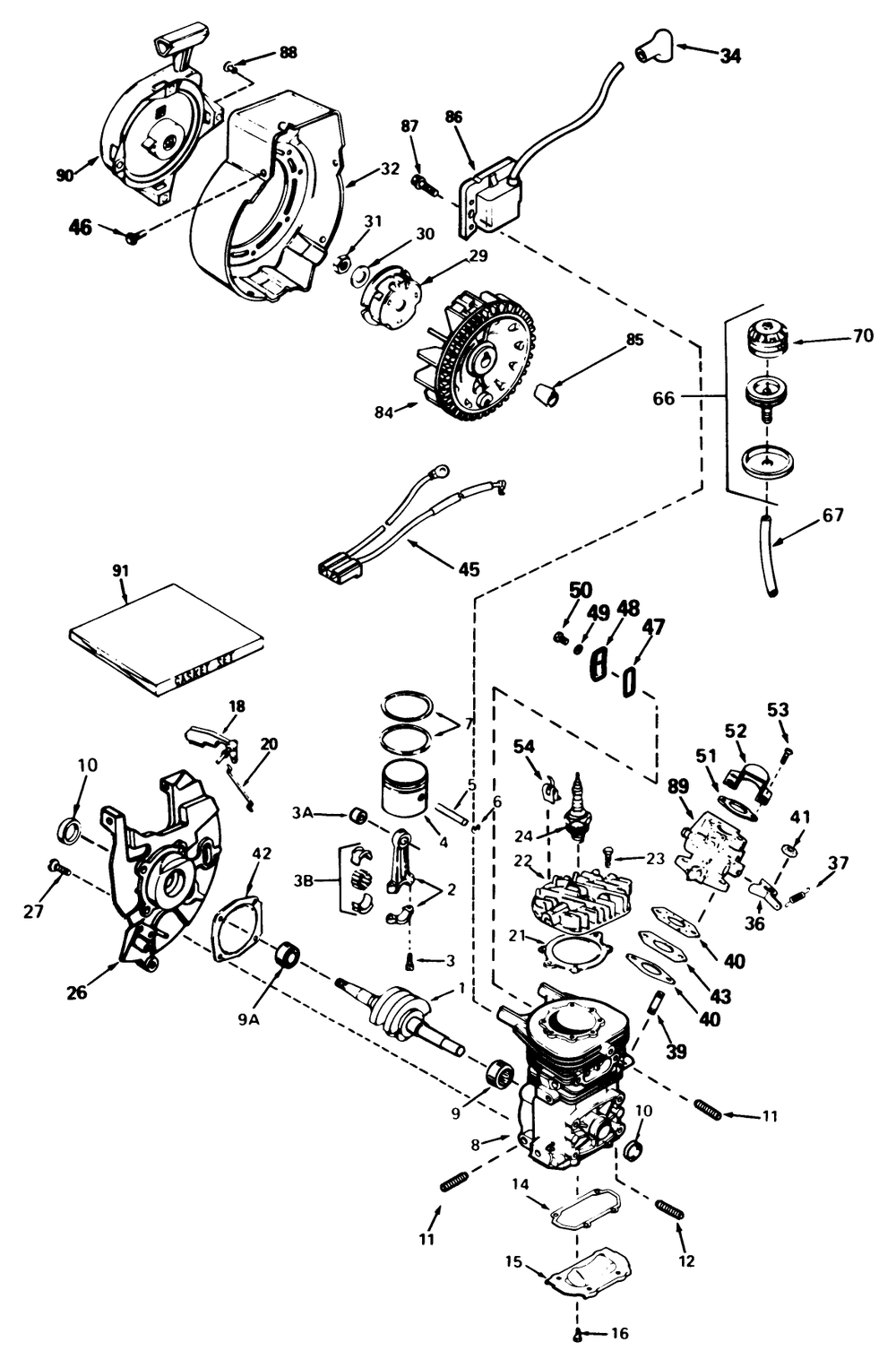 Engine Tecumseh Model Ah-600 Type 1623-M Diagram and Parts List for 38162 8000001 - 8999999 Toro Snow Blower