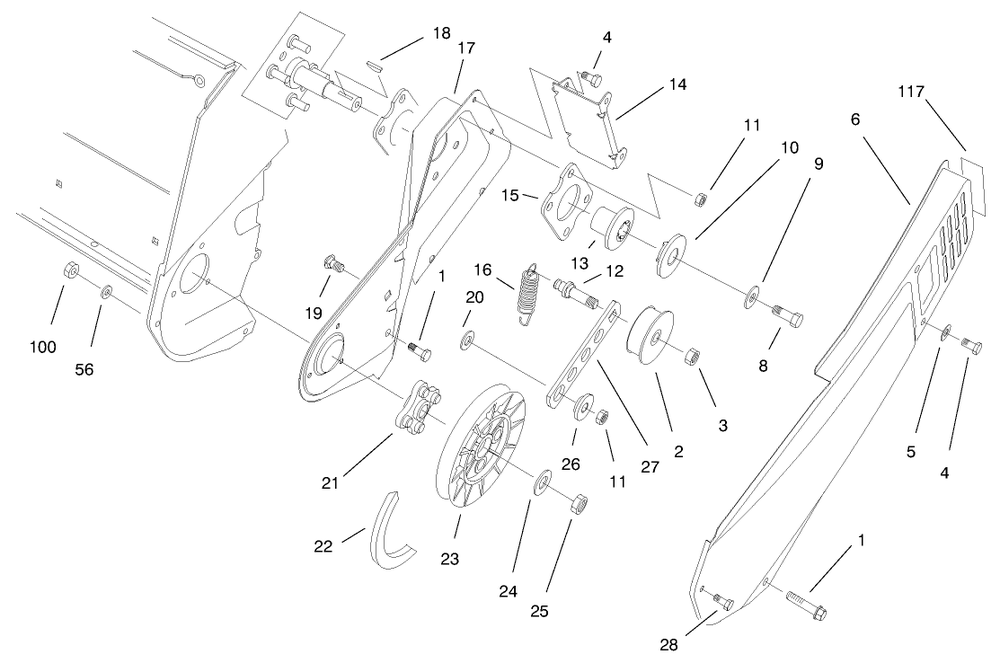 Pulley & Belt Cover Assembly Diagram and Parts List for 38176 7900001 - 7999999 Toro Snow Blower
