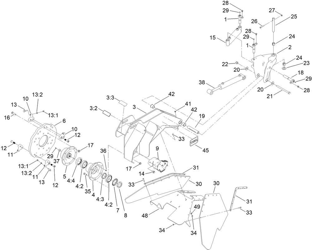 Grinder Head Assembly Diagram and Parts List for 23214 414000000 - 999999999 Toro Stump Grinder