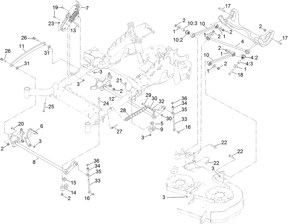 Deck Lift Assembly Diagram and Parts List for 72926 400000000 - 412999999 Toro Lawn Tractor