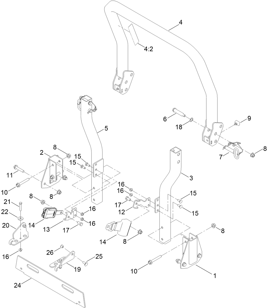 Rops Kit Assembly Diagram and Parts List for 79487 400000000 - 999999999 Toro Lawn Tractor
