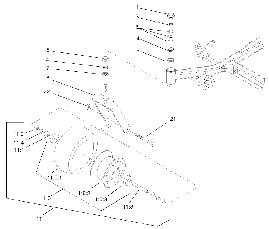 Caster And Wheel Assembly Diagram and Parts List for 74228 (210000001-210999999)(2001) Toro Lawn Mower
