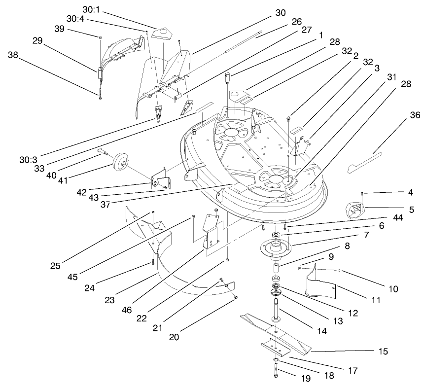 Deck Assembly (38" Cutting Unit) Diagram and Parts List for 71208 7900001 - 7999999 Toro Lawn Tractor
