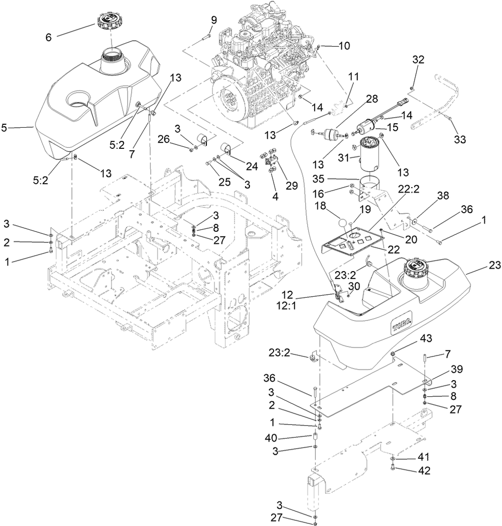 Fuel System And Throttle Control Assembly Diagram and Parts List for 72267 410000000-999999999 Toro Lawn Mower