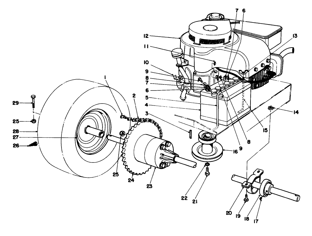 Engine And Axle Assembly Diagram and Parts List for 56125 4000001 - 4999999 Toro Lawn Tractor
