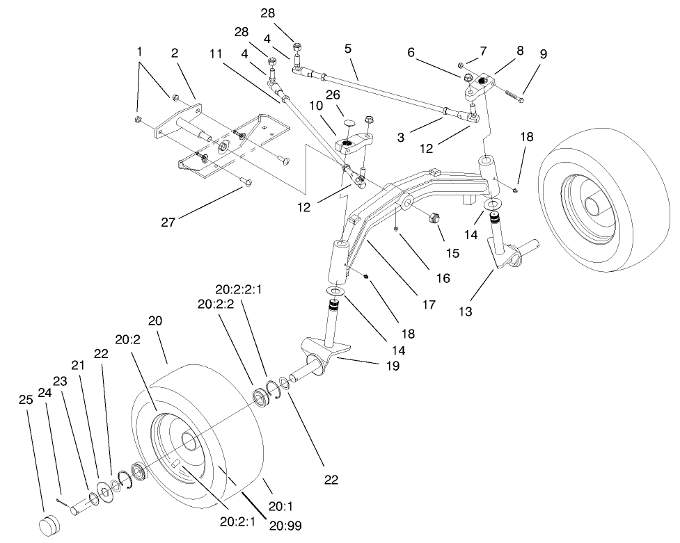 Tie Rods, Spindle, & Front Axle Assembly Diagram and Parts List for 73580 9900001 - 9999999 Toro Lawn Tractor