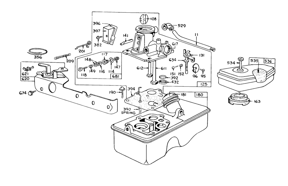 Carburetor Assembly Model 390065 Diagram and Parts List for 16172 4000001 - 4999999 Toro Lawn Mower