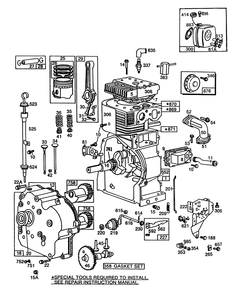 Engine Briggs & Stratton Model No. 252416-0735-01 Diagram and Parts List for 38095 7000001 - 7999999 Toro Snow Blower