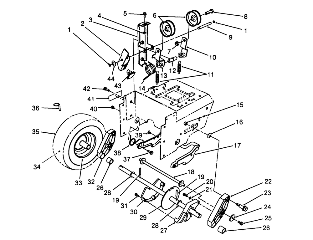 Traction Drive Assembly Diagram and Parts List for 38545 8000001 - 8999999 Toro Snow Blower