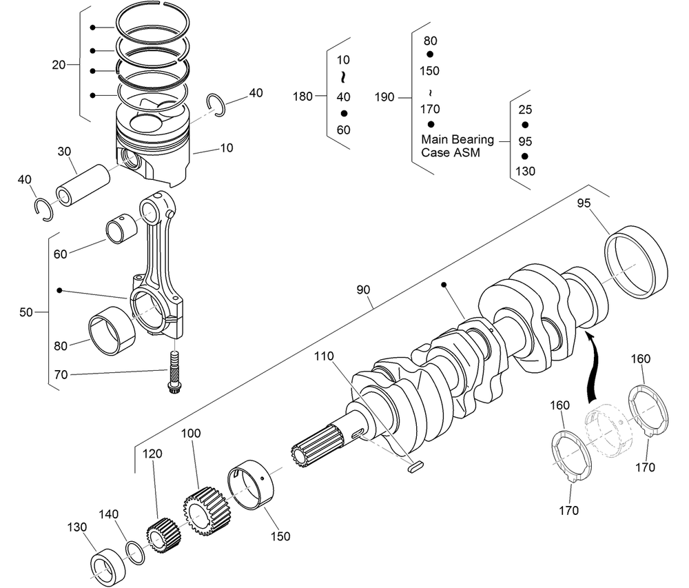 Piston And Crankshaft Assembly Diagram and Parts List for 22328 408963400 - 409588175 Toro Lawn Tractor Accessories
