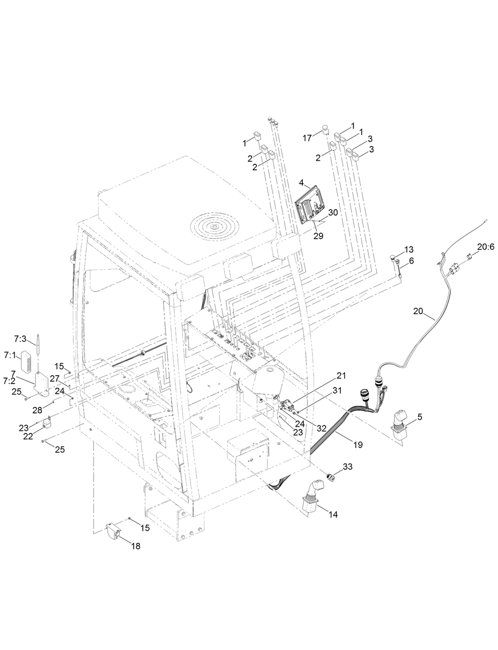 Cab Electrical Assembly Diagram and Parts List for 23899 316000001 - 316999999 Toro Lawn Tractor Accessories