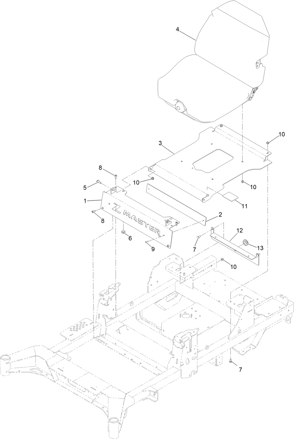 Seat Mount Assembly Diagram and Parts List for 77283 414152146 - 999999999 Toro Lawn Tractor