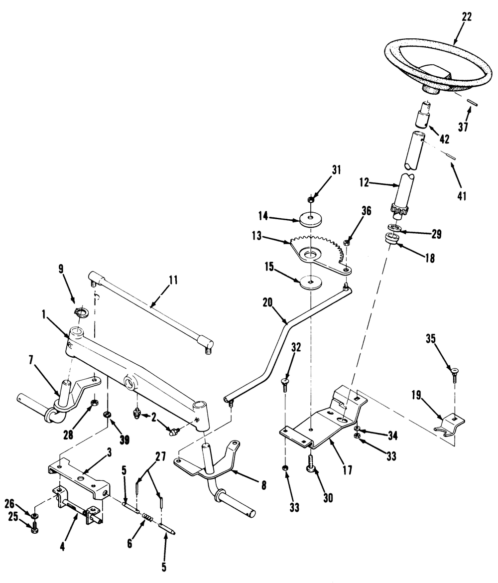 Front Axle & Steering Assembly Diagram and Parts List for R2-12O501 1000001 - 1999999 Toro Lawn Tractor