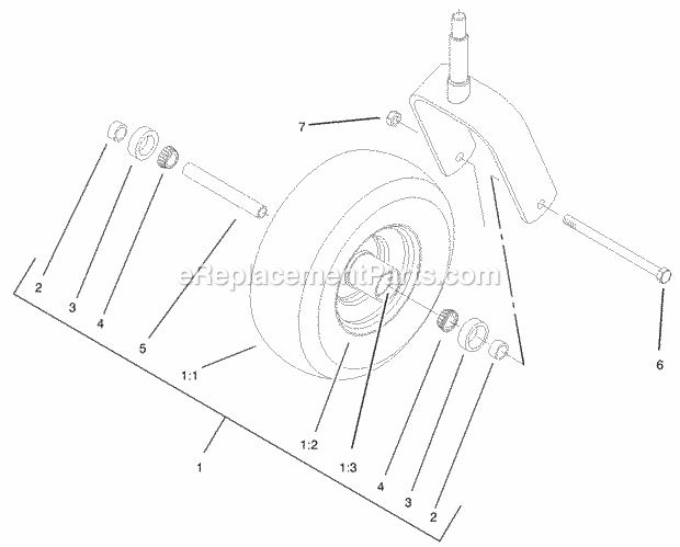 Caster Wheel Assembly No. 1-634662 Diagram and Parts List for 74177 230007001-230999999 Toro Lawn Mower