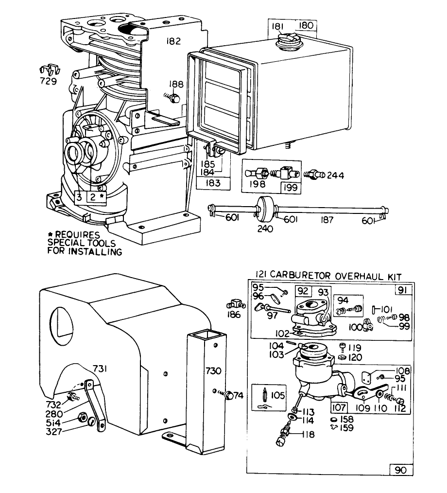 Carburetor Assembly Diagram and Parts List for 31763 7000001 - 7999999 Toro Snow Blower