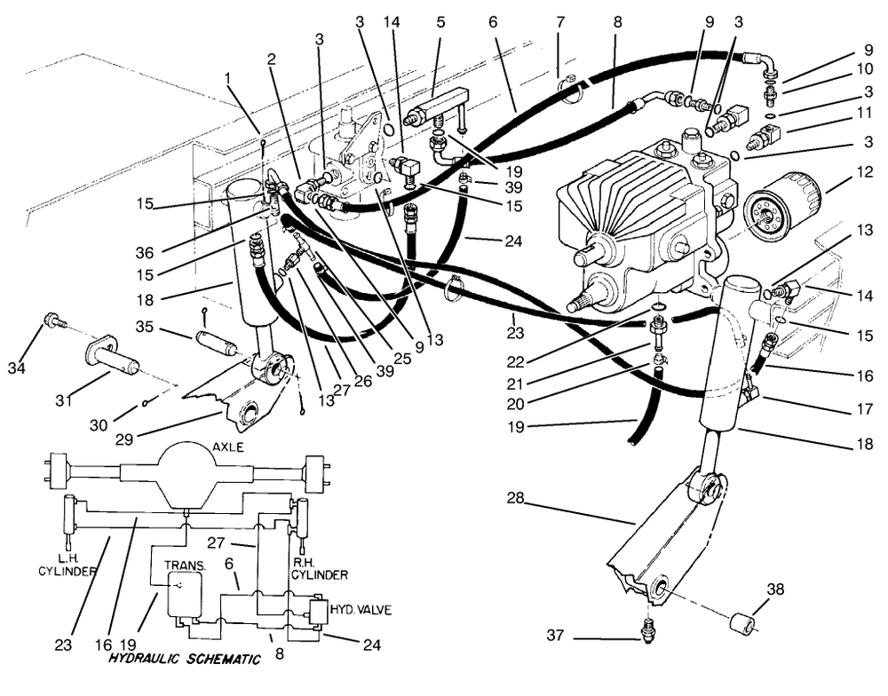 Hydraulic Valve & Lift Arm Cylinders Diagram and Parts List for 30620 790001 - 799999 Toro Lawn Tractor
