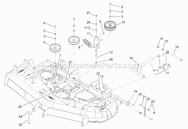 Idler, Pulley/Lift Strut, Chain Assembly Diagram and Parts List for 74177 230007001-230999999 Toro Lawn Mower