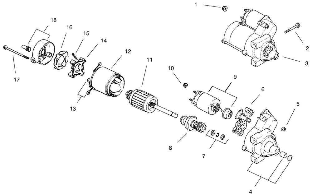 Starting System Diagram and Parts List for 74182 (891565-899999)(1998) Toro Lawn Tractor