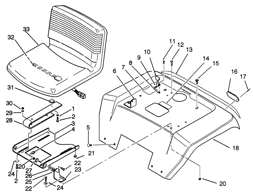 Fender And Seat Assembly Diagram and Parts List for 22-14OE02 2000001 - 2999999 Toro Lawn Tractor